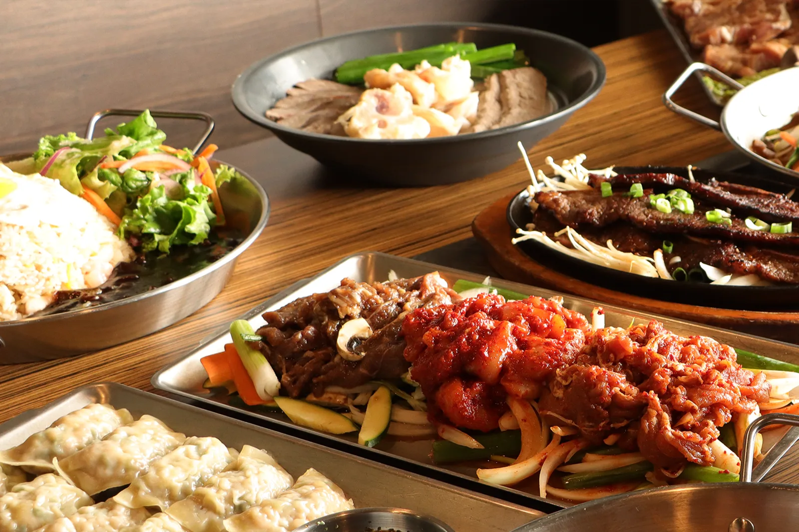 A spread of Korean dishes at GAON Burnaby